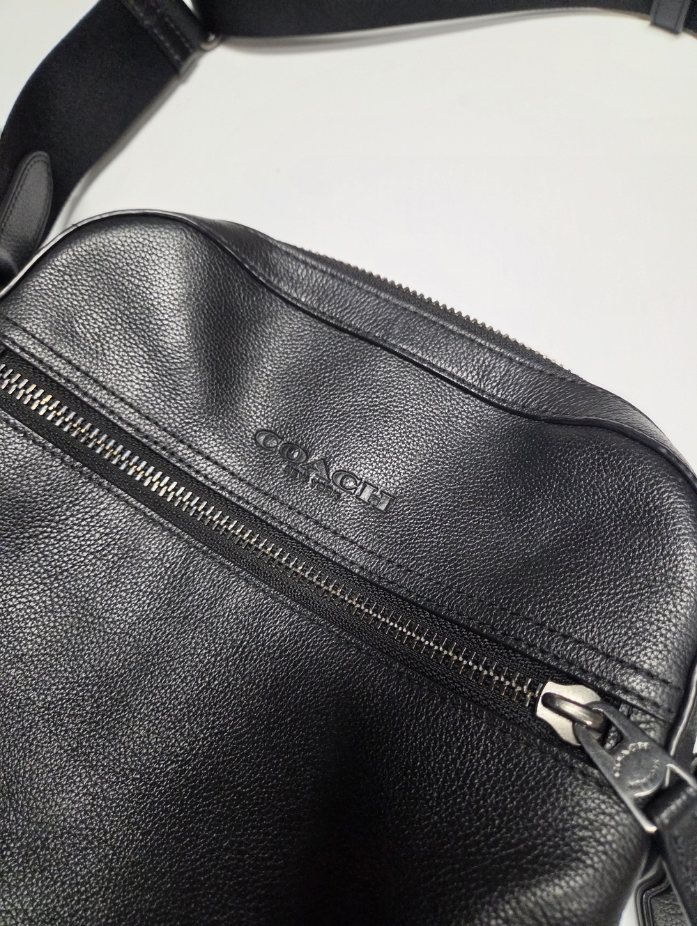 Coach Houston Flight Bag Black Leather Gunmetal Messenger Crossbody Bag - Picture 4 of 8